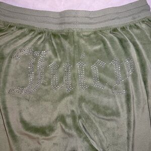 Juicy Couture Green Velour Track Pants Rhinestone‎ Logo Y2K
